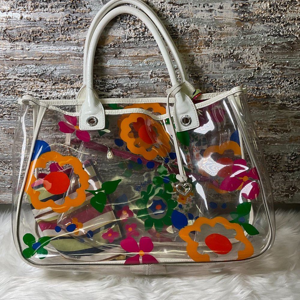 Brighton Womens Multicolor Transparent Double Handles Shoulder Bag With 2 Pouch